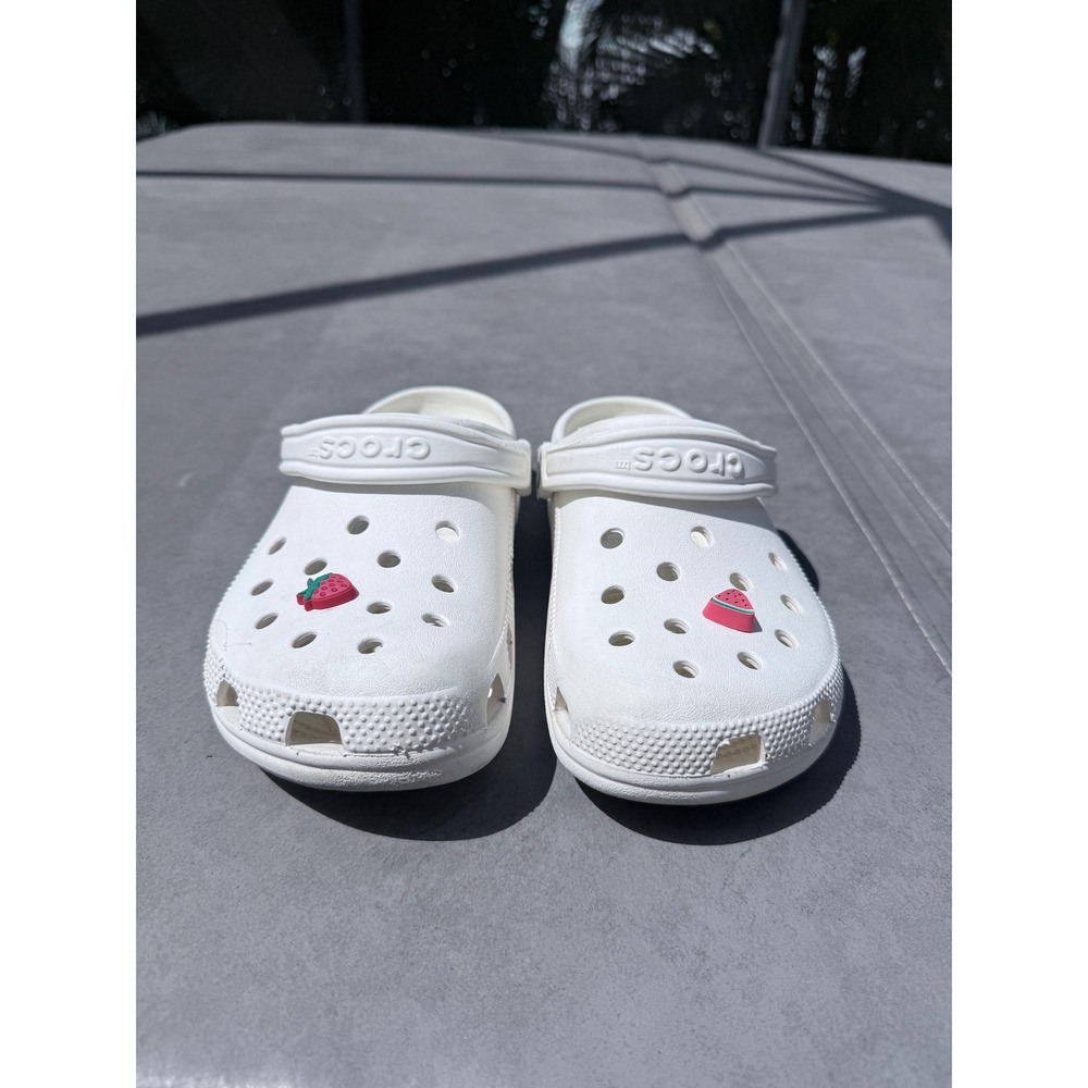 Crocs Classic Clogs White Fruit Jibbitz Strawberry Watermelon Womens 8 Mens 6